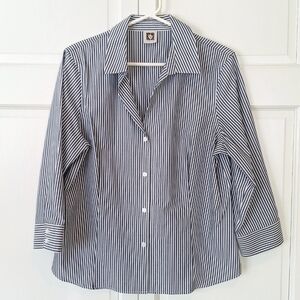 Anne Klein Blue White Striped Button Down shirt